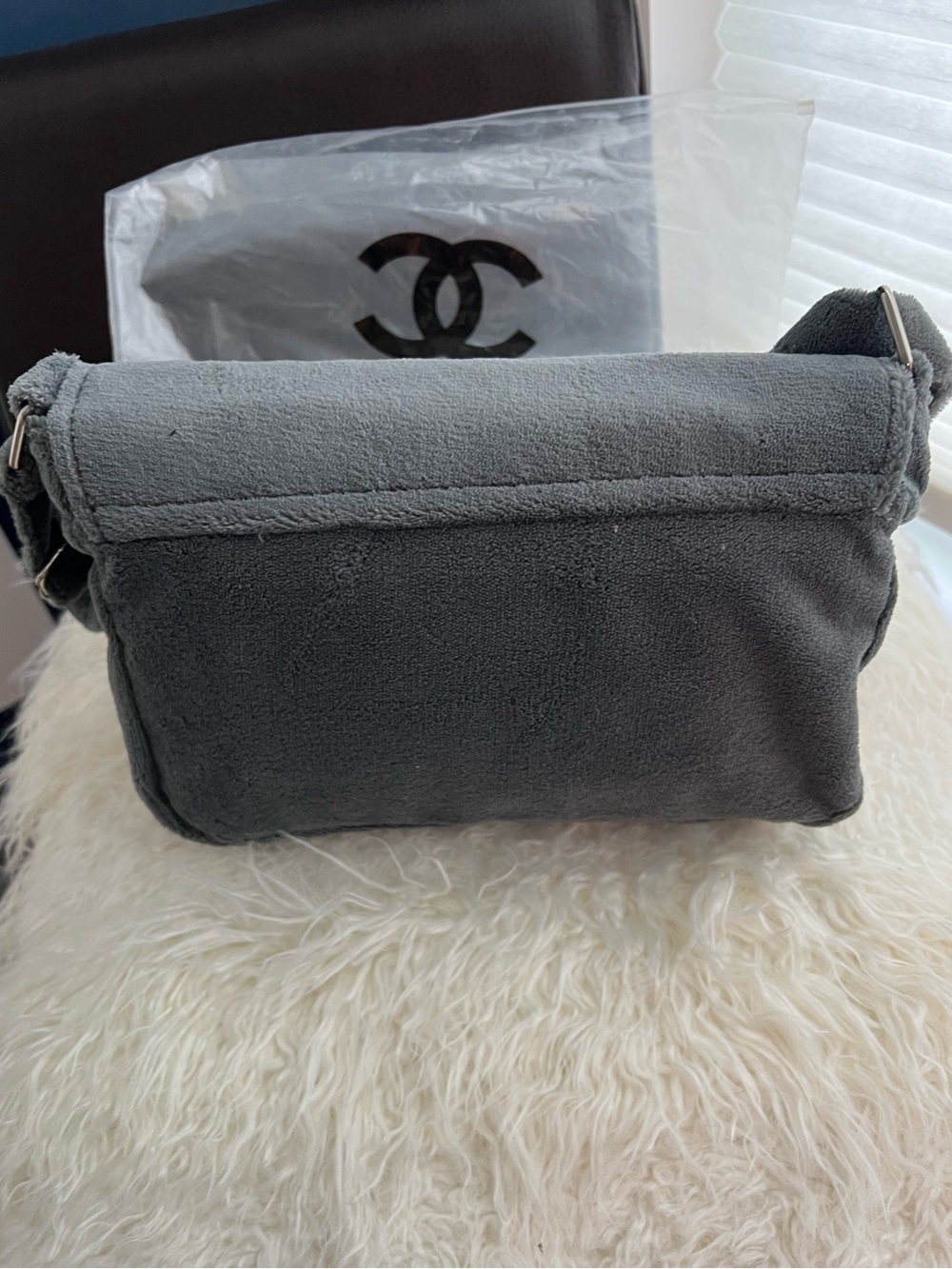 Chanel Gray Logo Plush Shoulder Bag - Picture 6 of 11